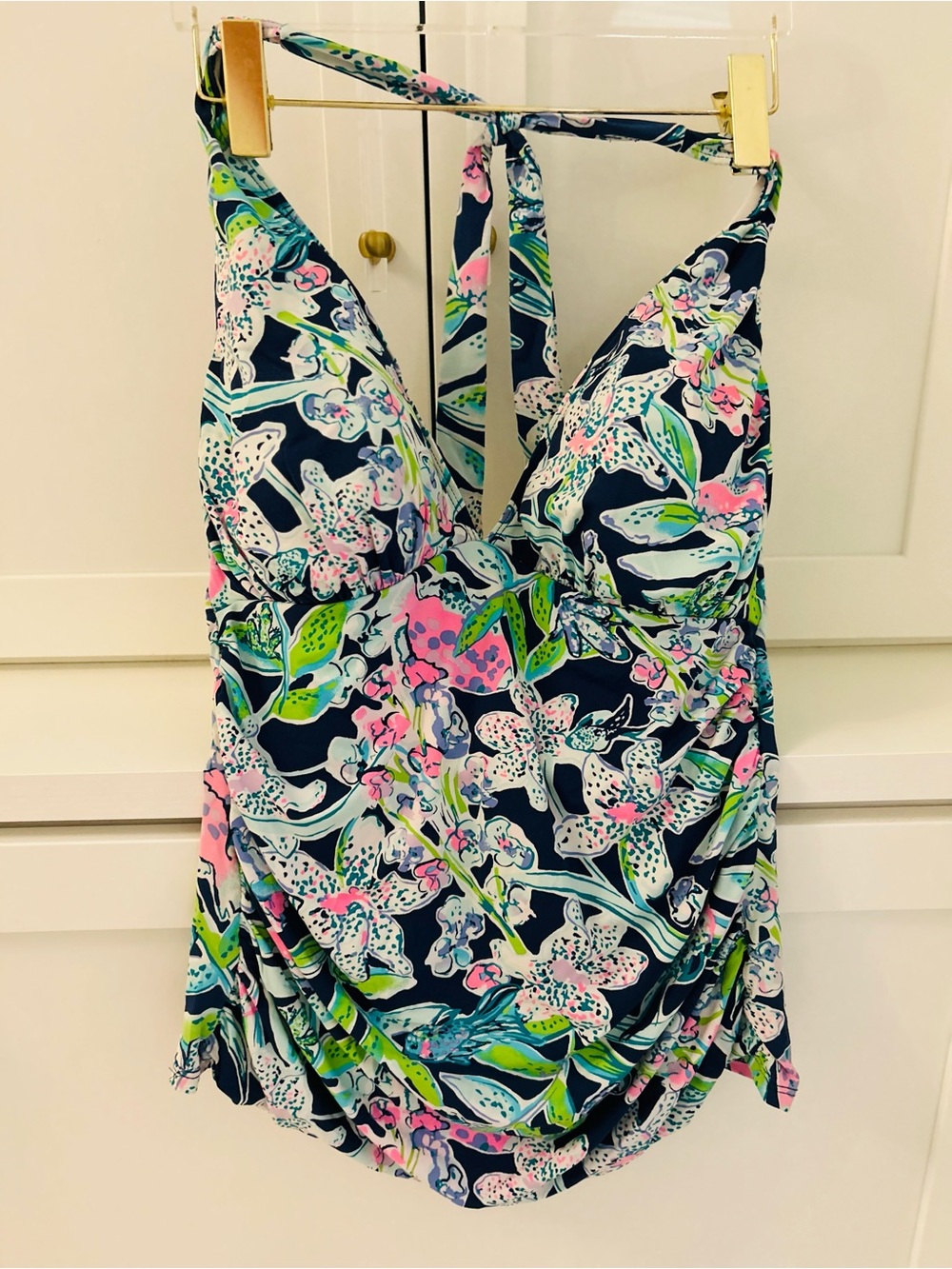 Lilly Pulitzer Navy, Pink & Green Halter Tankini Top Size 12